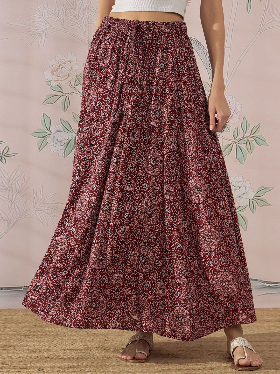 InWeave Printed A-Line Flared Maxi Skirt - view 1