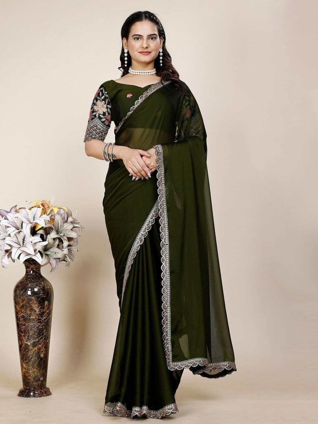 K 5 Fashion Embroidered Pure Chiffon Saree - view 1