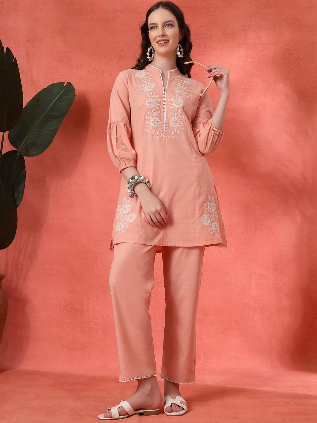 Nayam By Lakshita Women Embroidered Cotton A-line Kurta & Palazzo Set - view 1