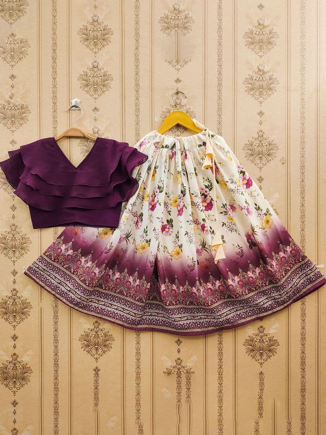 JOVK DESIGN Girls Purple Printed Ready to Wear Lehenga - view 1