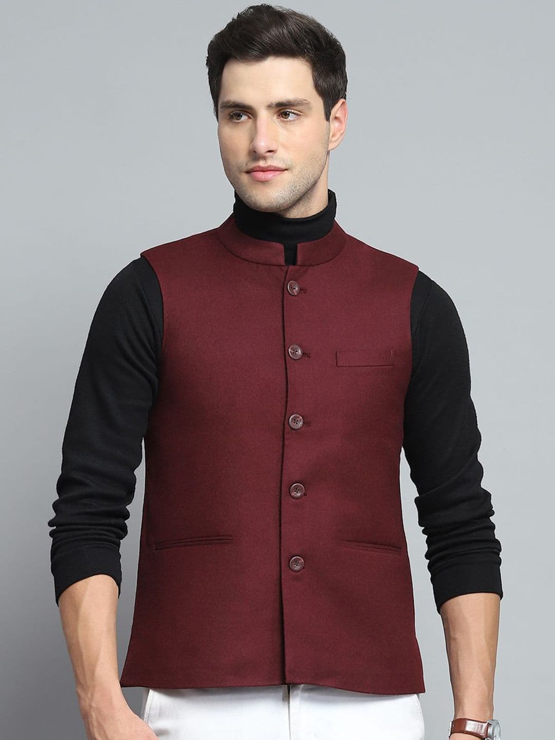 Monte Carlo Sleeveless Woven Nehru Jacket - view 1
