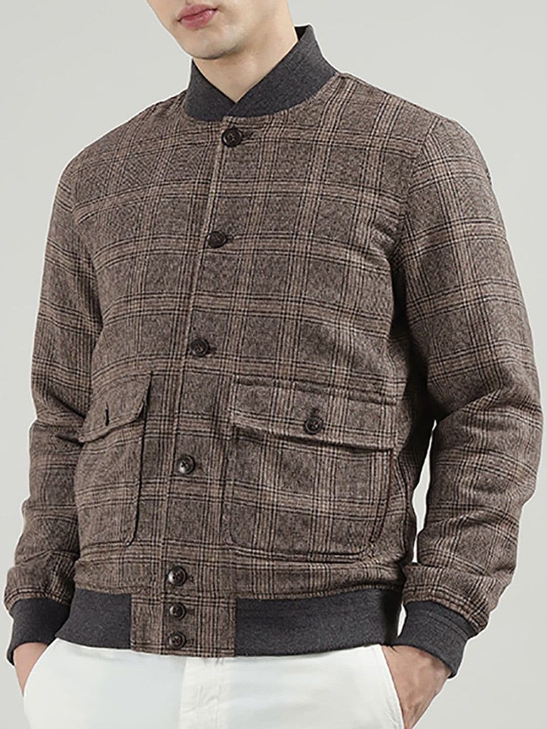 HACKETT LONDON Men Checked Stand Collar Oversized Pockets Bomber Jacket - view 1