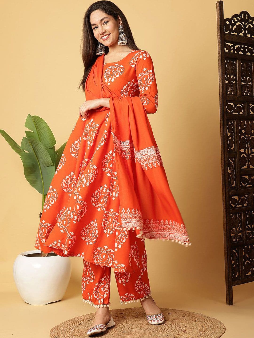 KALINI Floral Printed Anarkali Kurta With Palazzos And Dupatta - view 1