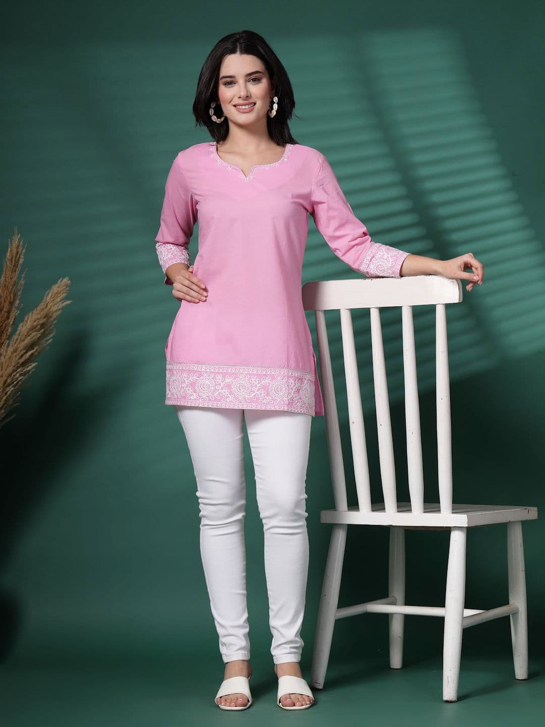 Sangria Embroidered Cotton Short Kurti - view 1