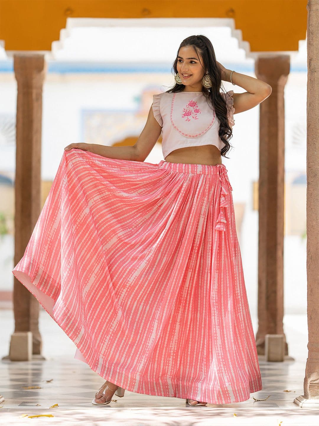 TASRIKA Embroidered Muslin Silk Semi-Stitched Lehenga & Unstitched Blouse - view 1