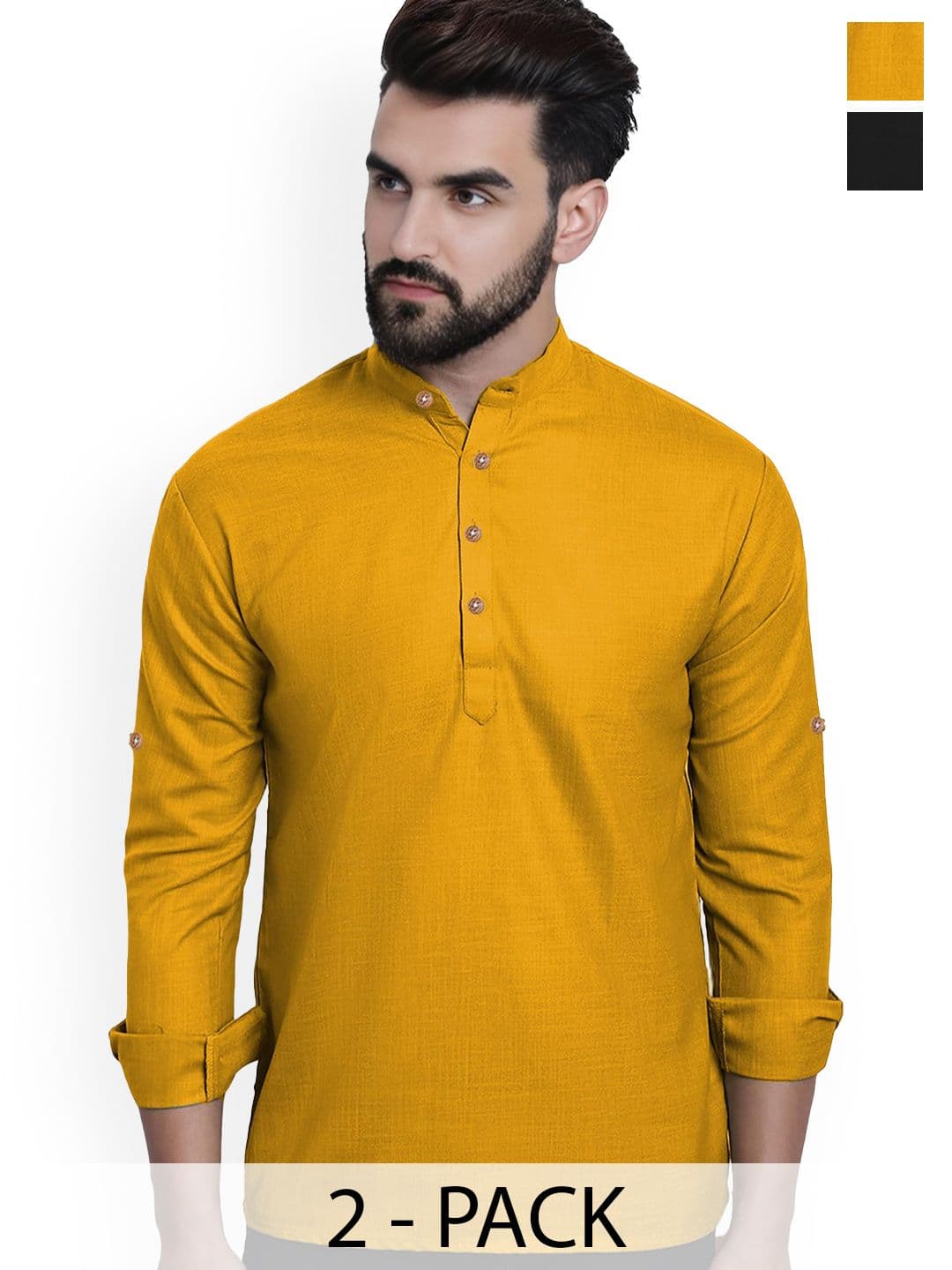 Vida Loca Selection Of 2 Mandarin Collar Cotton Straight Short Kurtas - view 1