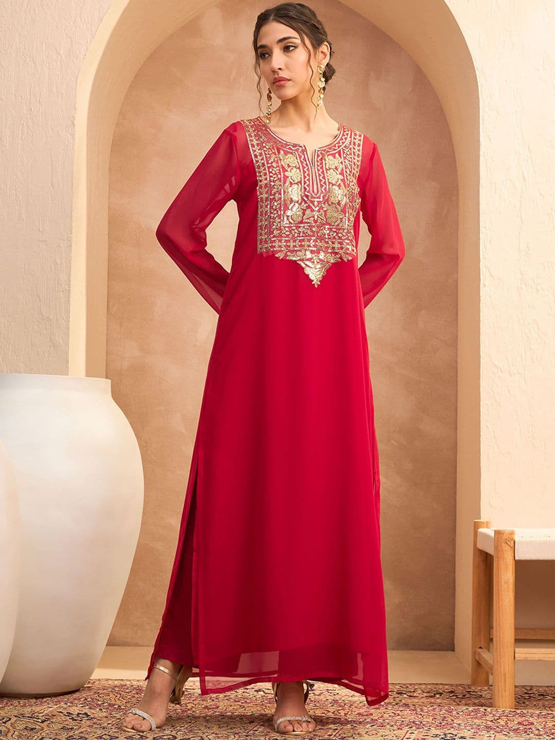 Shae by SASSAFRAS Ethnic Motifs Embroidered Georgette Maxi Ethnic Dress - view 1