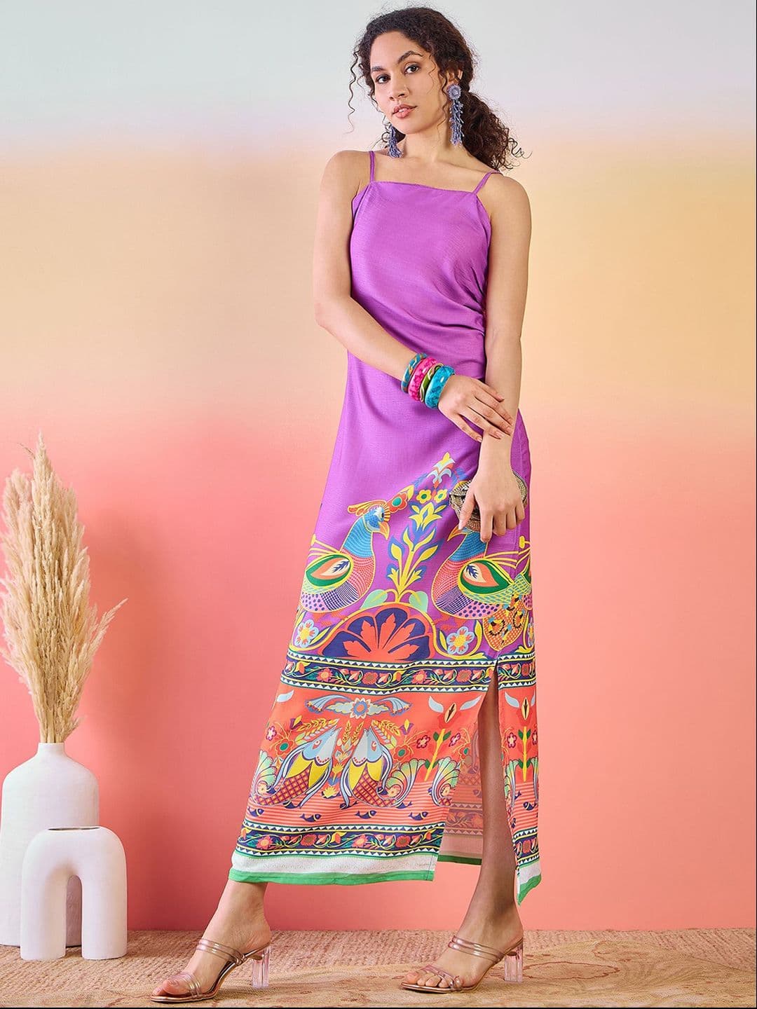 Sangria Ethnic Motifs Printed Shoulder Strap Maxi Dress - view 1