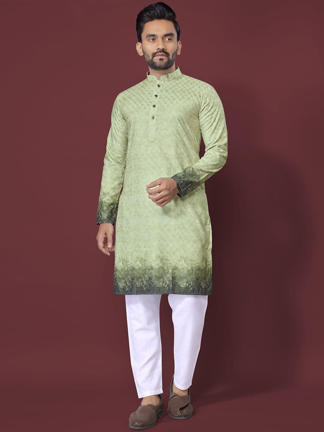 CHARLOTTE GRACIOUS Men Floral Printed Sequinned Shadow Work Kurta - view 1