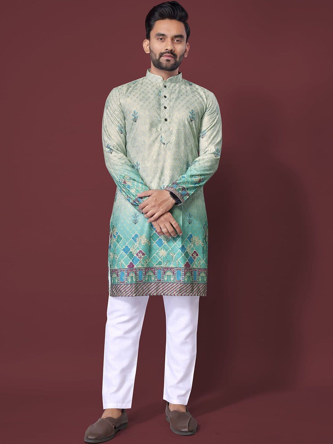 CHARLOTTE GRACIOUS Men Floral Printed Sequinned Shadow Work Kurta - view 1