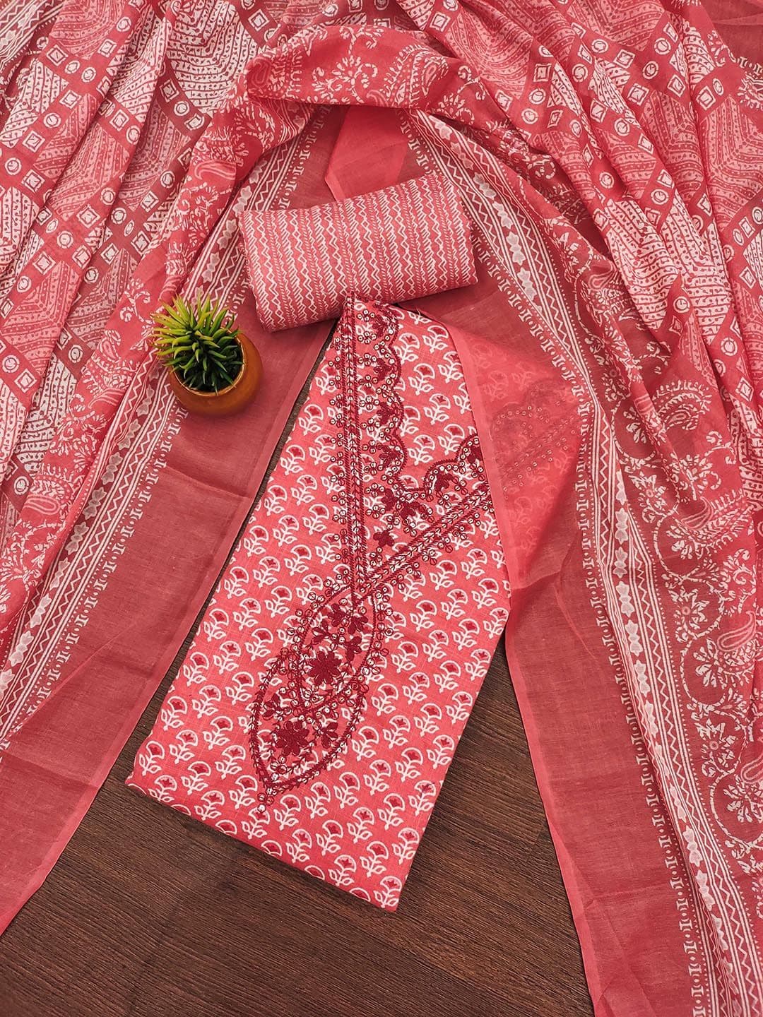 SAINOOR Floral Embroidered Pure Cotton Unstitched Dress Material - view 1