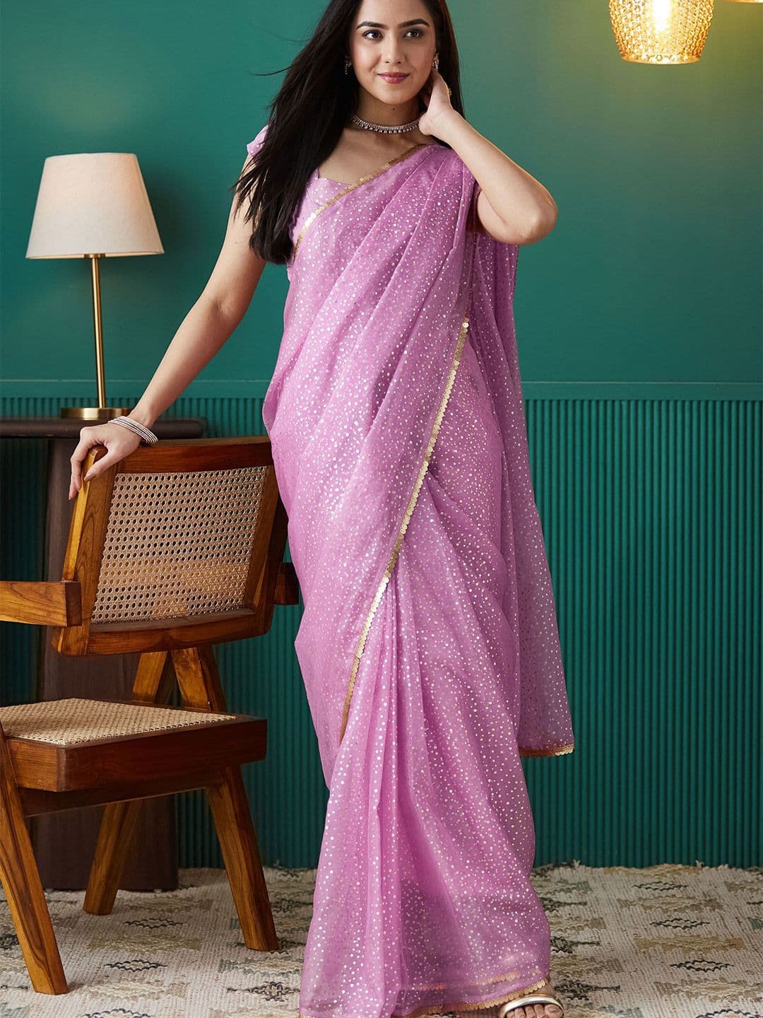 RACHNA Polka Dot Printed Organza Ready to Wear Saree - view 1