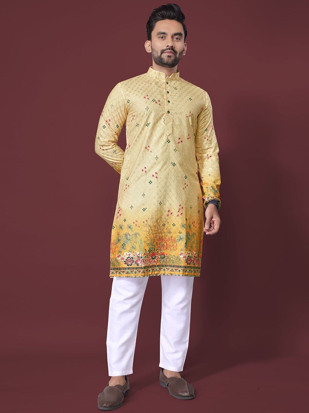 CHARLOTTE GRACIOUS Men Floral Printed Sequinned Shadow Work Kurta - view 1