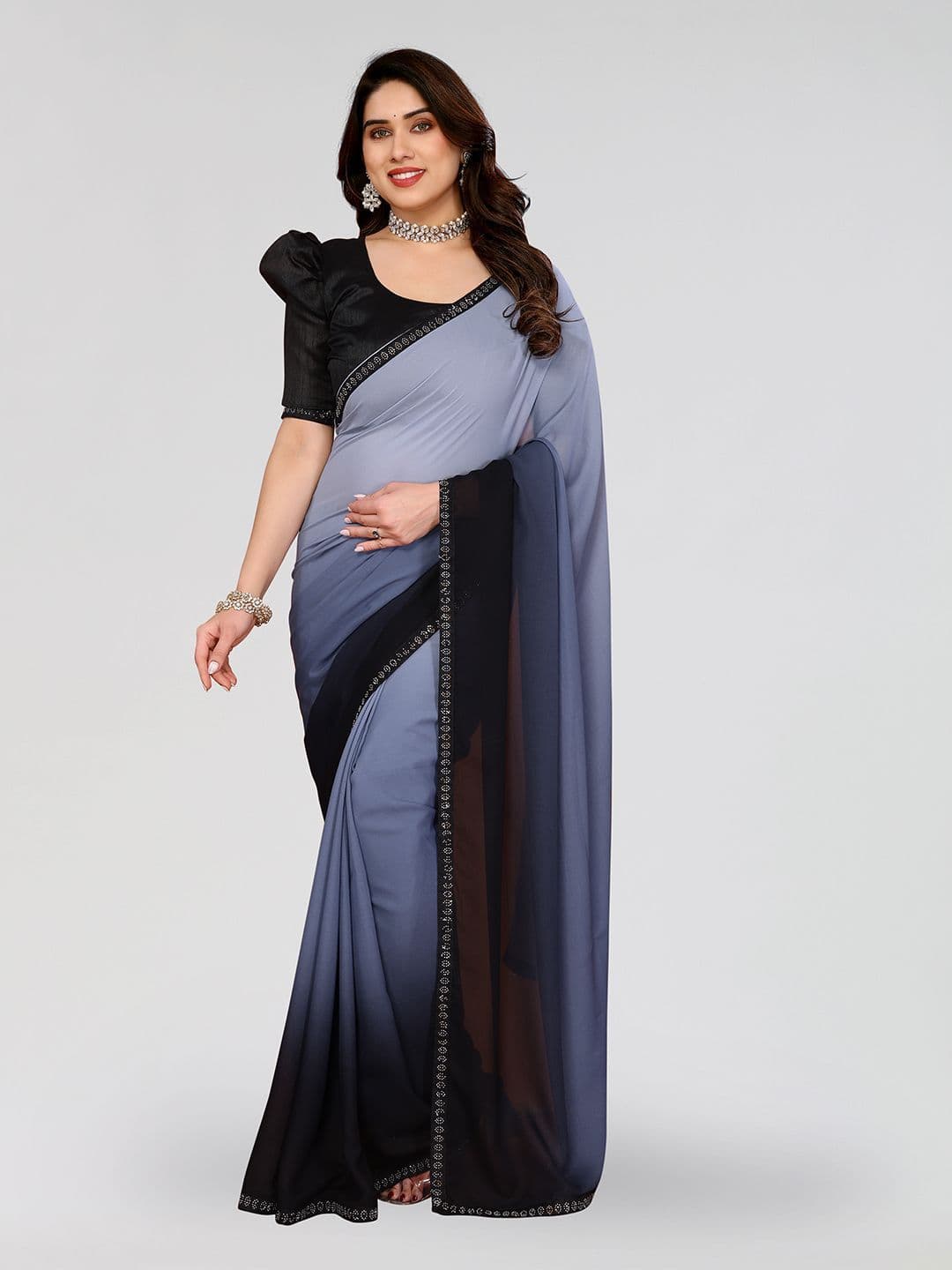 Moda Rapido Printed Ombre Beads and Stones Saree - view 1