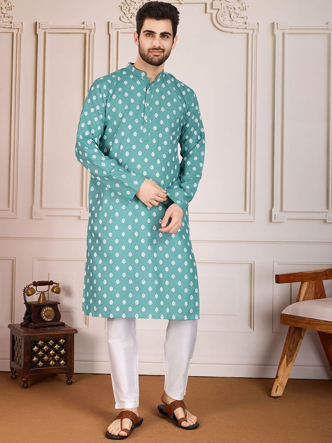 House of Pataudi Vishnu Ethnic Motifs Printed Mandarin Collar Straight Kurta - view 1