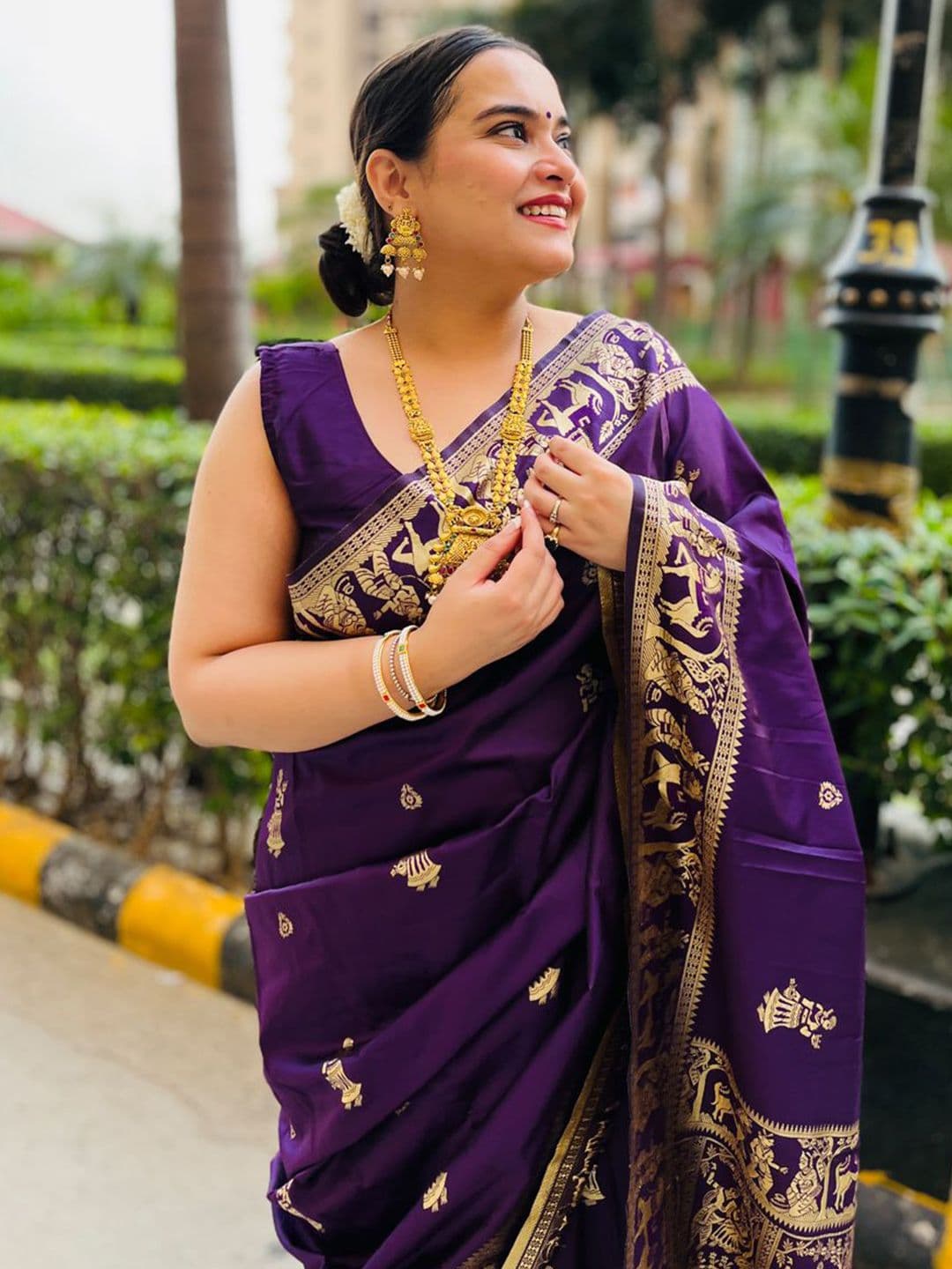 SILKWEAR Kalamkari Woven Design Zari Saree - view 1