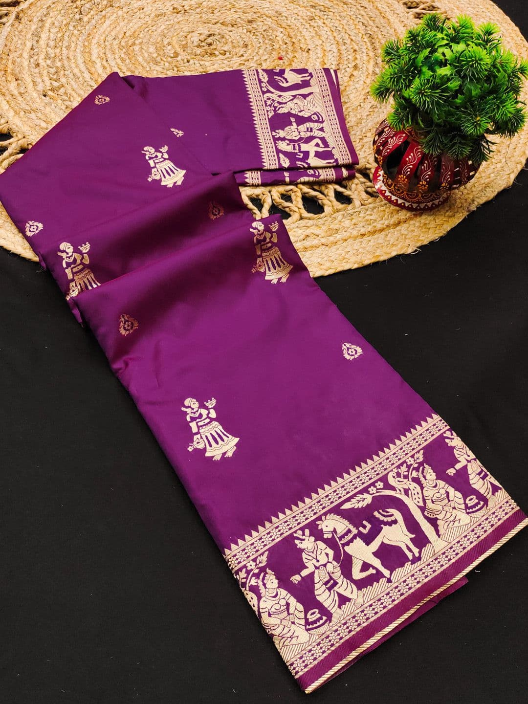 yourwish Ethnic Motifs Woven Design Zari Baluchari Saree - view 1