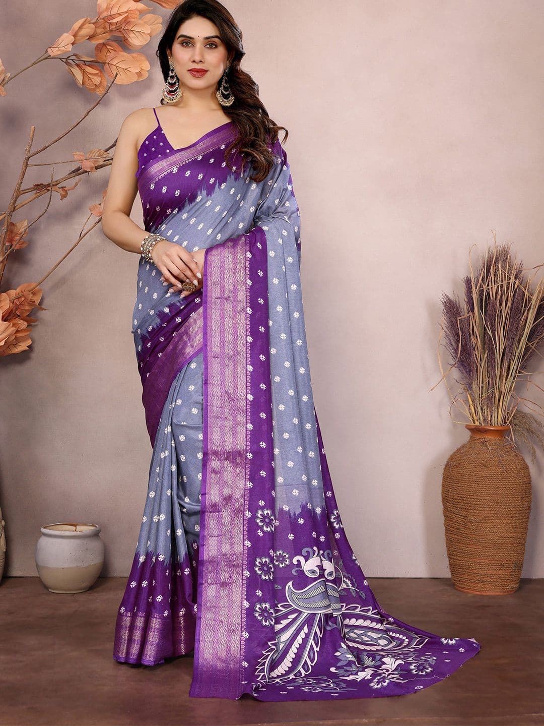 Moda Rapido Bandhani printed Zari Saree With Unstitched Blouse Piece - view 1