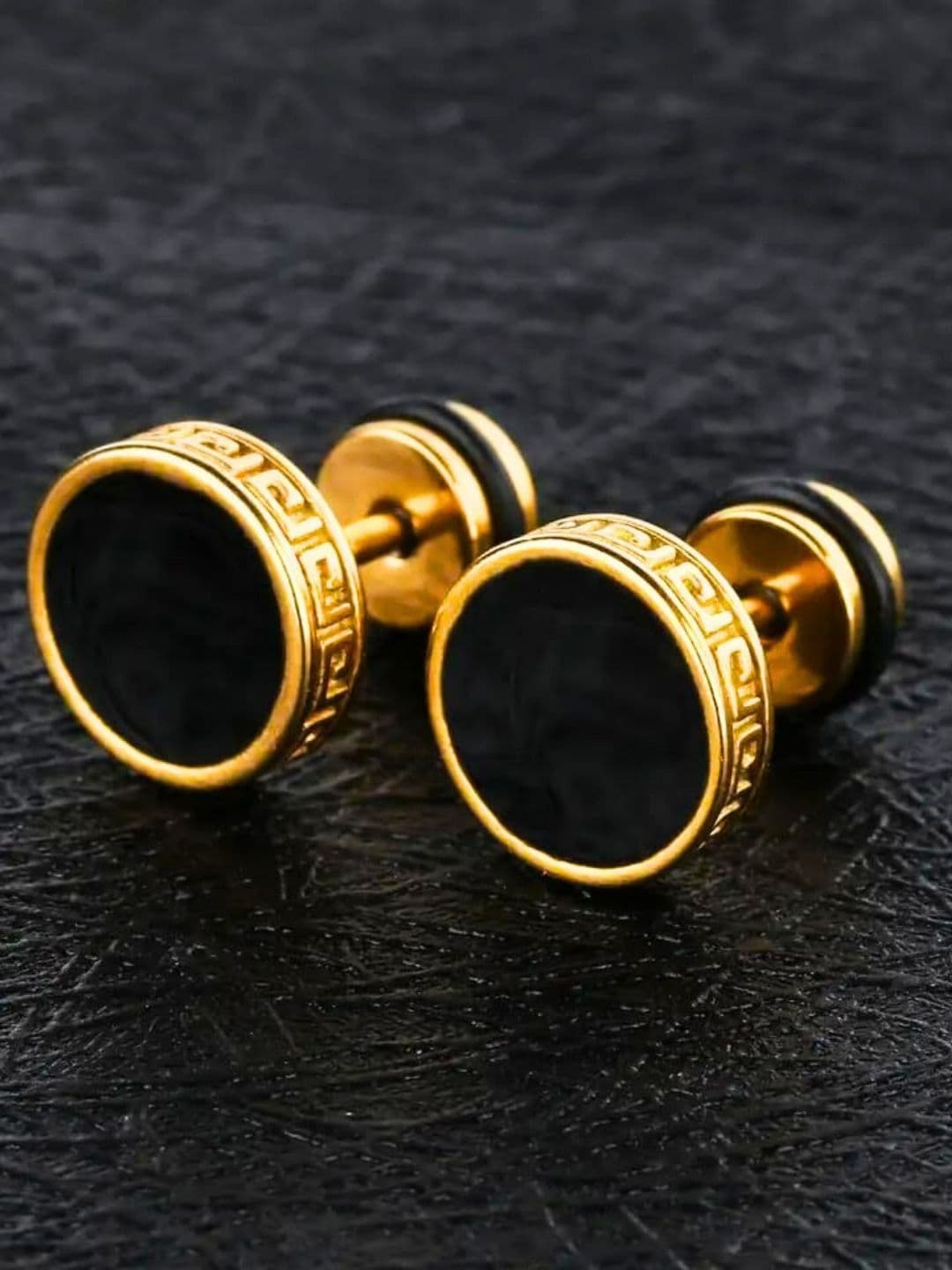 The Roadster Men Stainless Steel Gold Plated Circular Shaped Studs - view 1