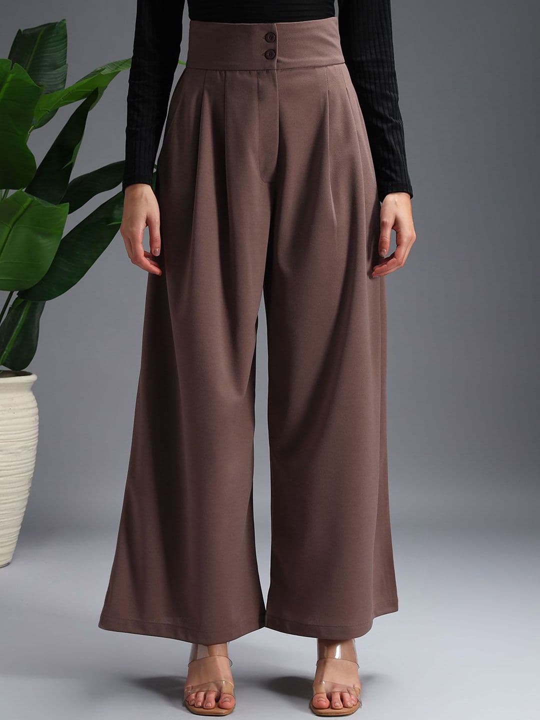 Zastraa Women Relaxed Flared High-Rise Pleated Korean Pants - view 1