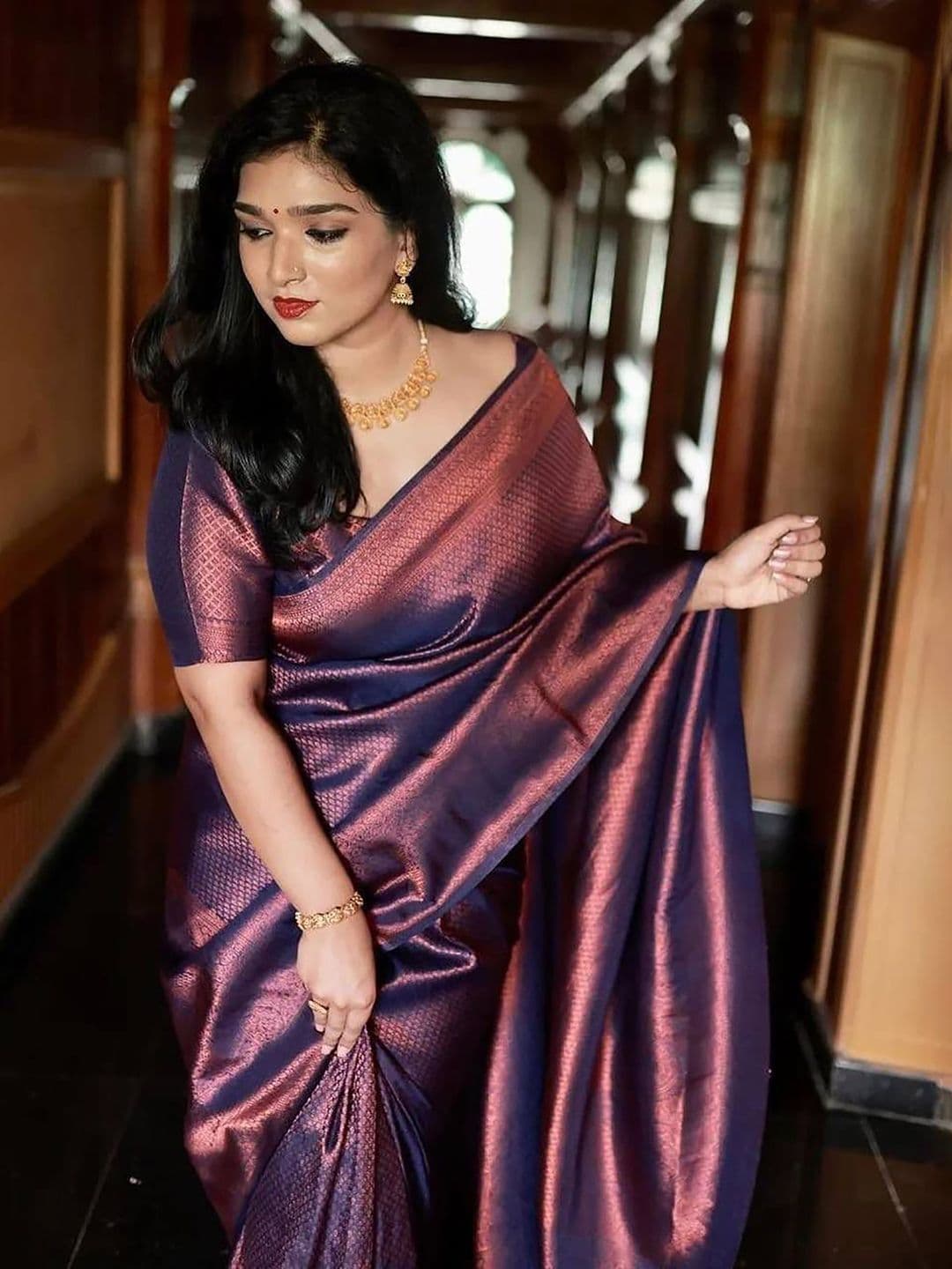 Anouk Rustic Woven Design Zari Banarasi Saree With Blouse Piece - view 1