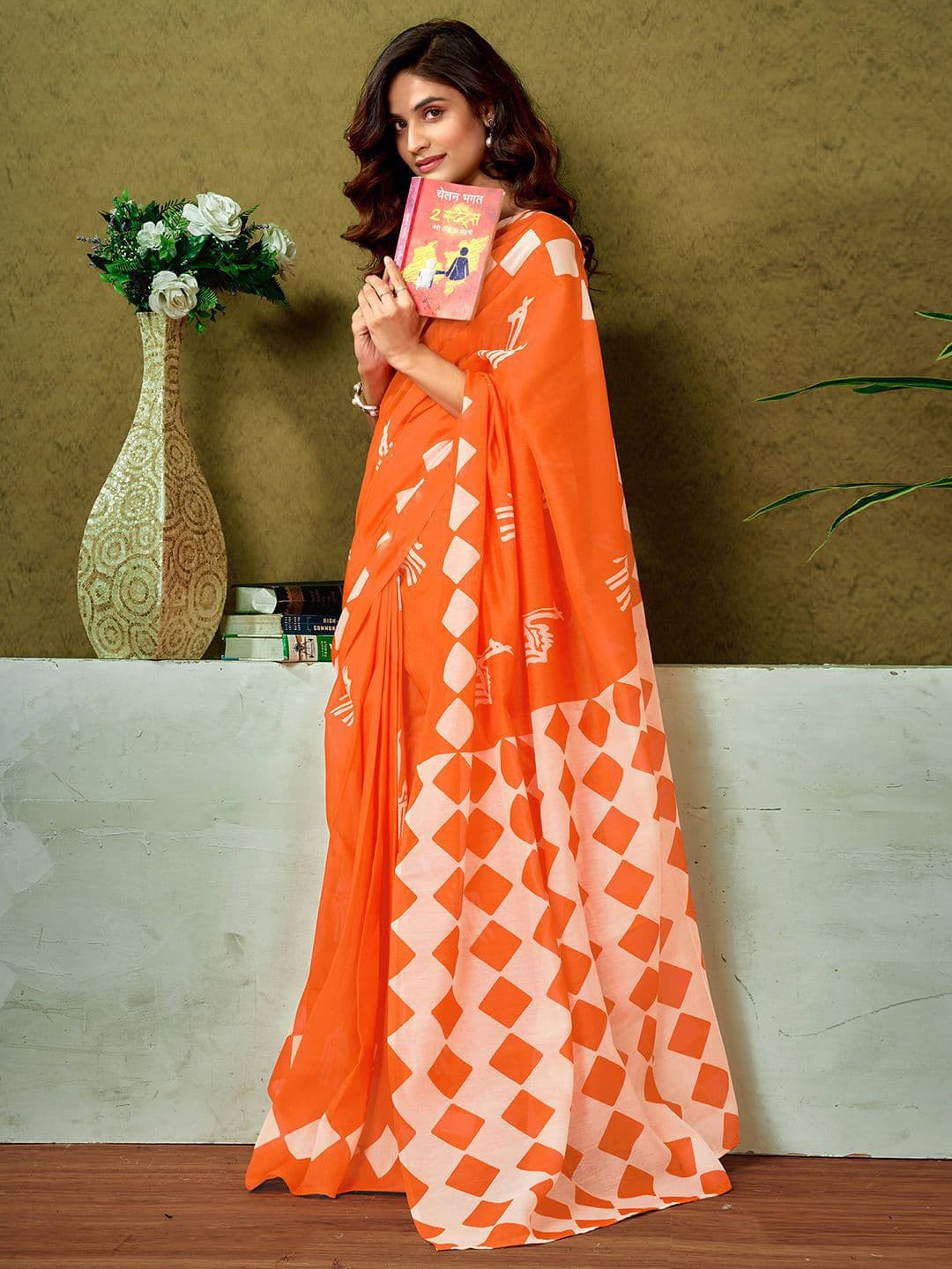 Sangria Ethnic Motifs Printed Ready To Wear Saree With Unstitched Blouse - view 1