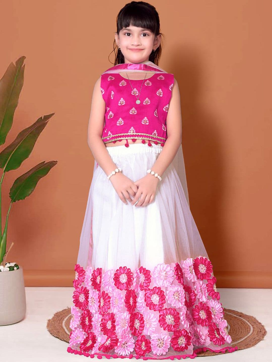 BAESD Girls Floral Printed Round Neck Blouse & Lehenga With Dupatta - view 1