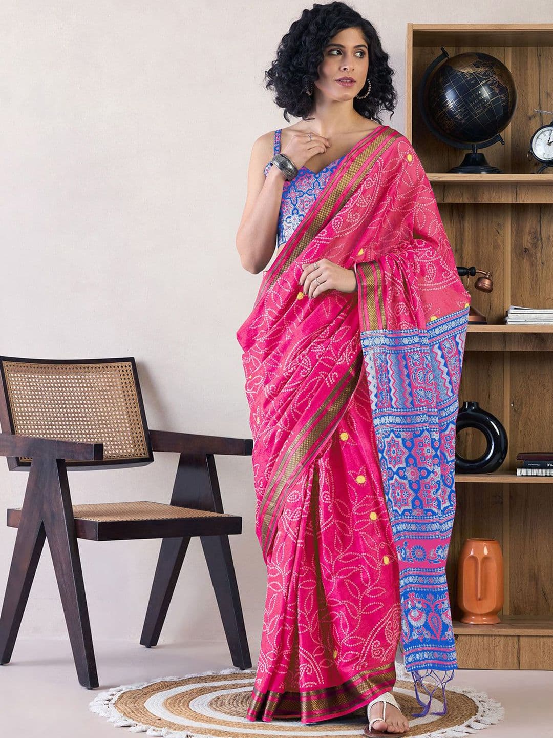 Anouk Rustic Bandhani Zari Ready to Wear Bagru Saree - view 1