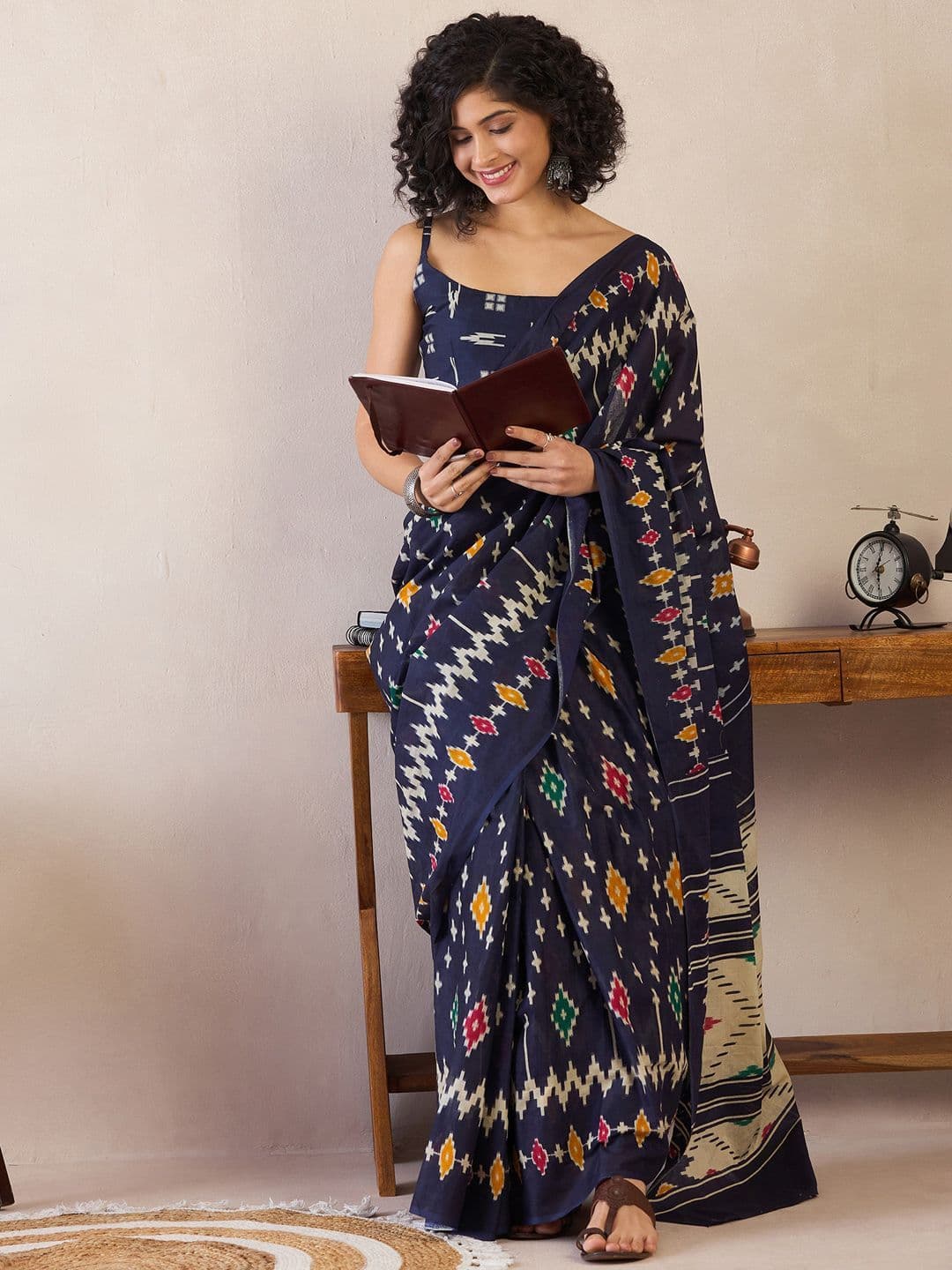 Mitera Ethnic Motifs Ready to Wear Ikat Saree - view 1