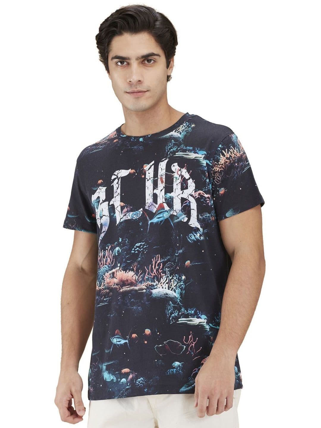 Being Human Men Abstract Printed Round Neck Cotton T-shirt