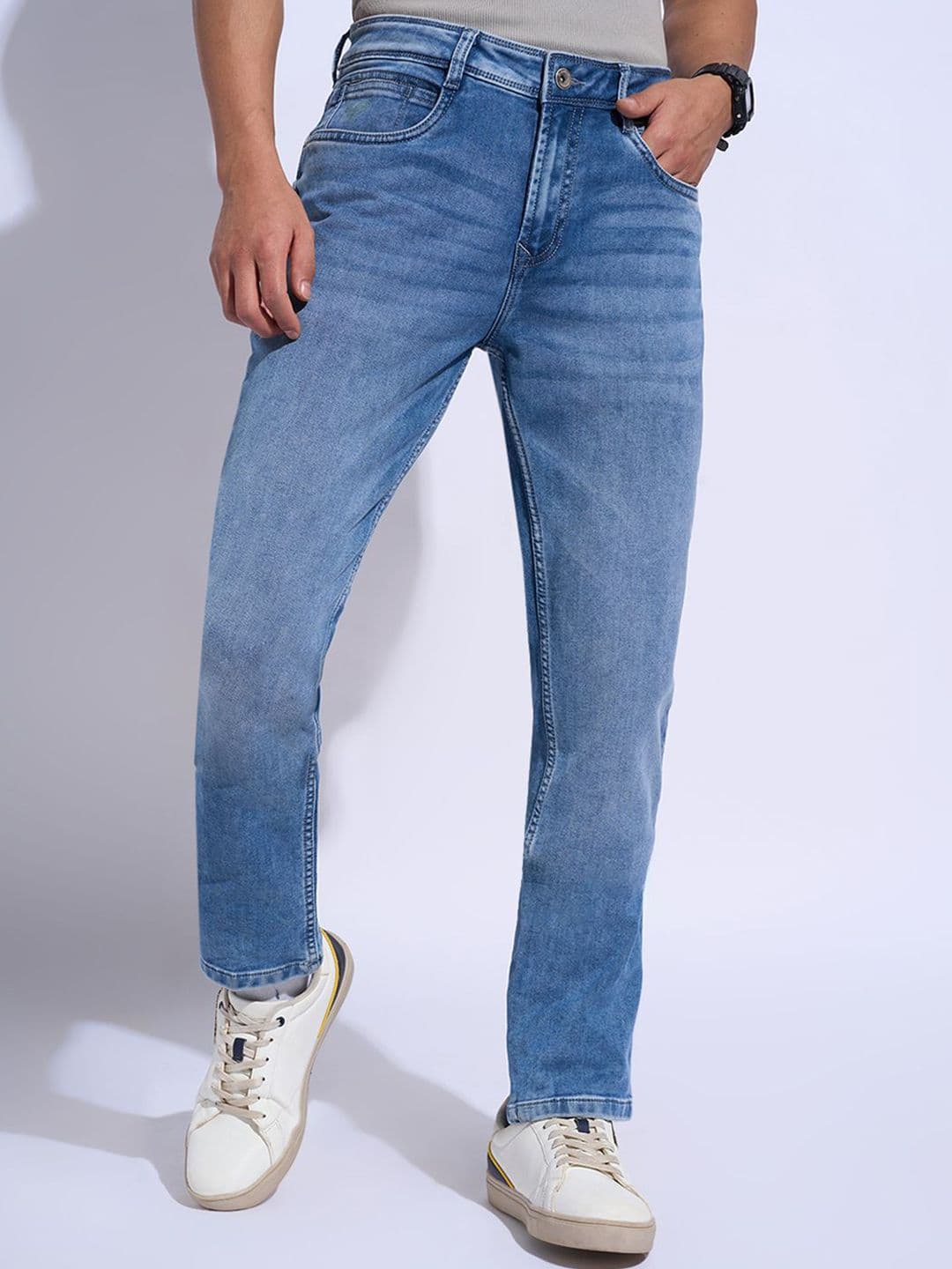 SF JEANS by Pantaloons Men Slim Fit Low Distress Light Fade Jeans - view 1