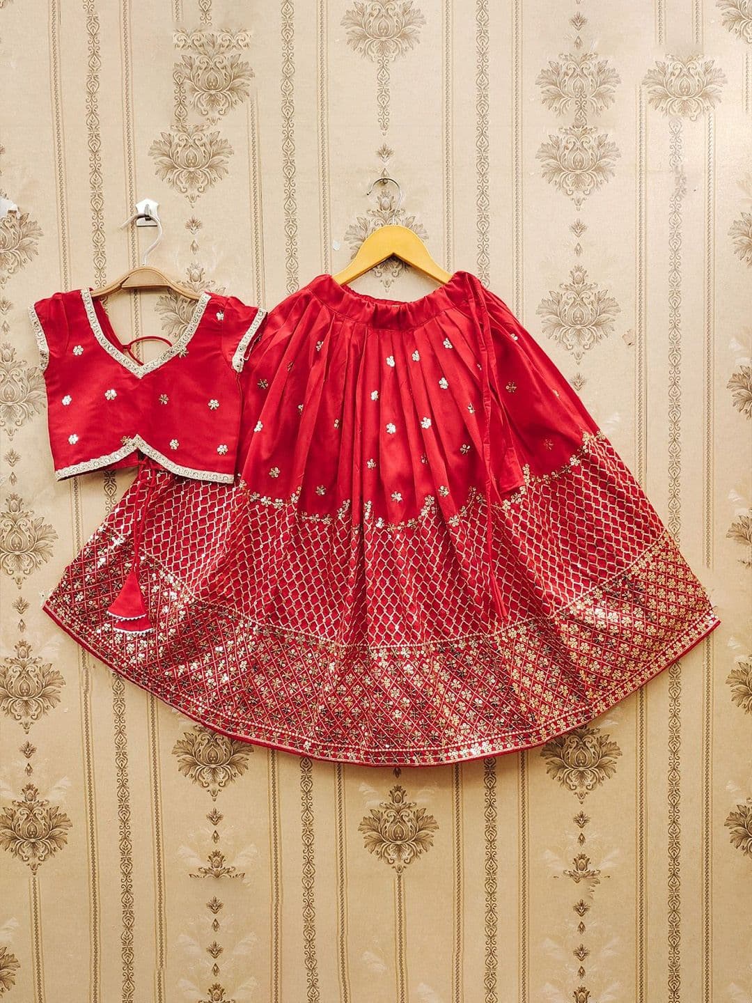 BAESD Girls Embroidered Thread Work Foil Print Ready to Wear Lehenga & - view 1