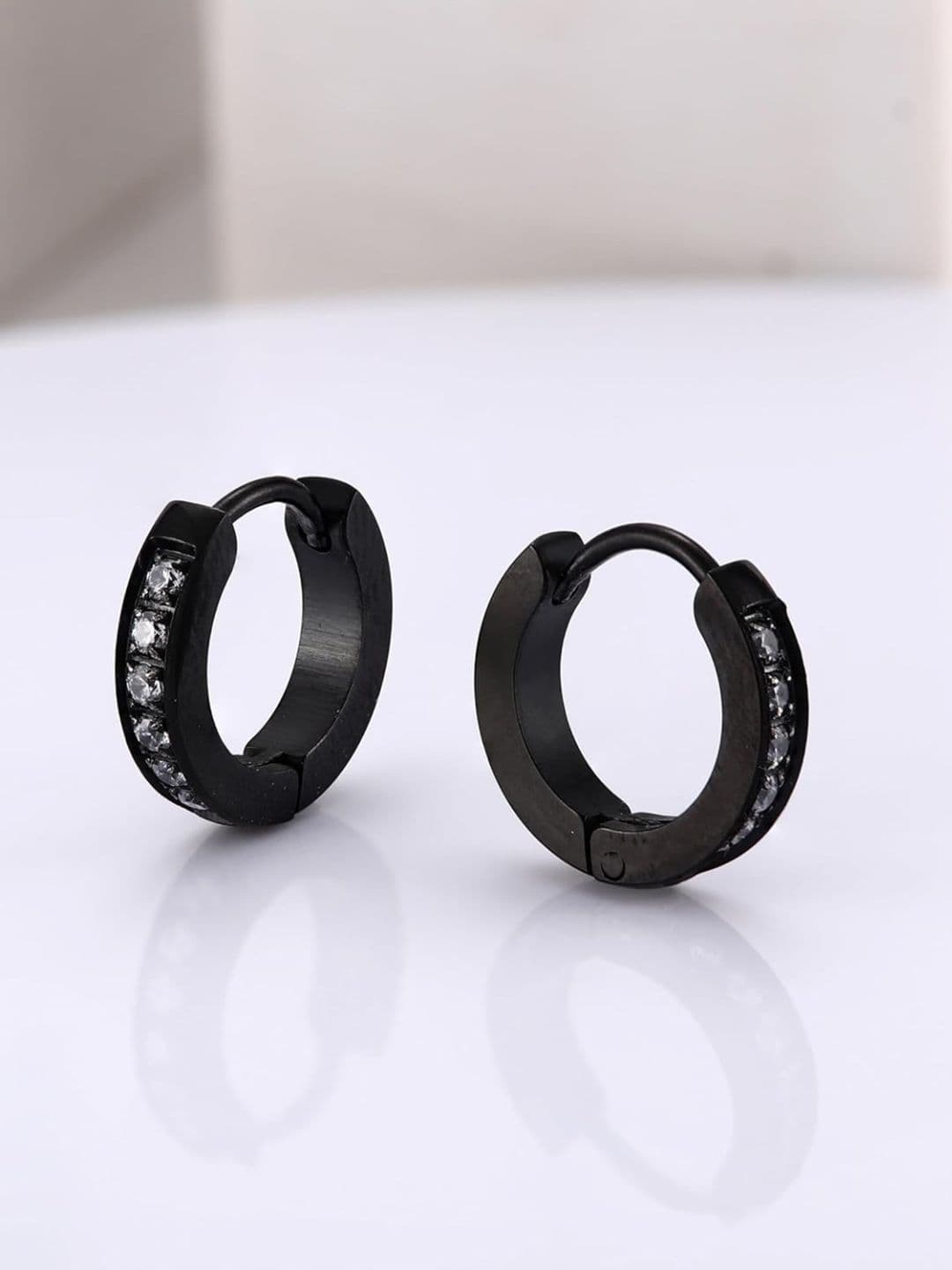 The Roadster Lifestyle Co. Unisex Stainless Steel Cubic Zirconia Studded Hoop Earrings - view 1
