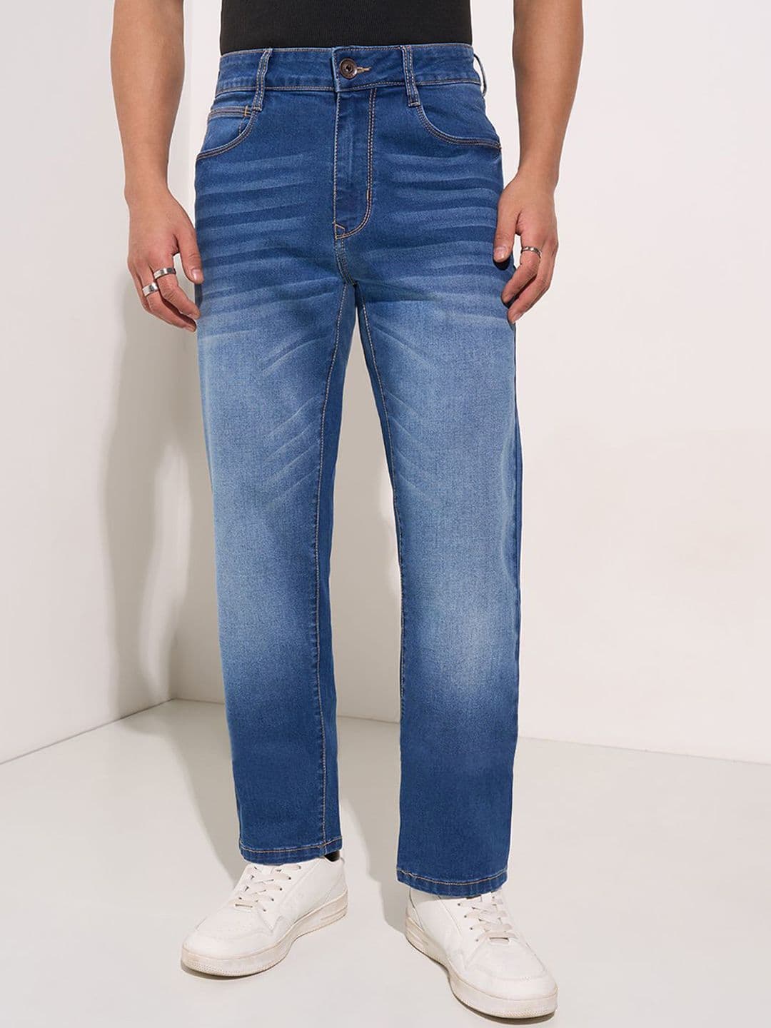 SF JEANS by Pantaloons Men Straight Fit Low Distress Heavy Fade Jeans - view 1