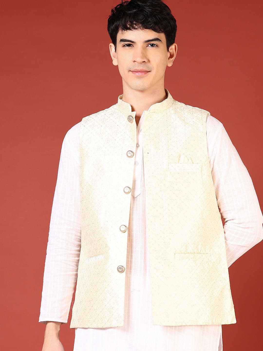 V-Mart Self Design Mandarin Collar Nehru Jacket - view 1