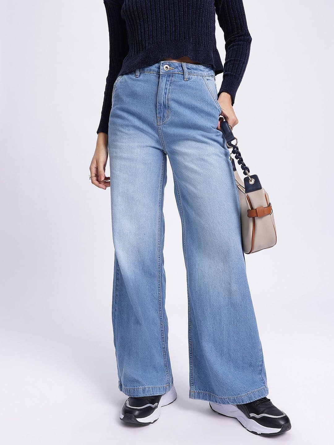 glitchez Women Style Light Fade Wide Leg Jeans - view 1