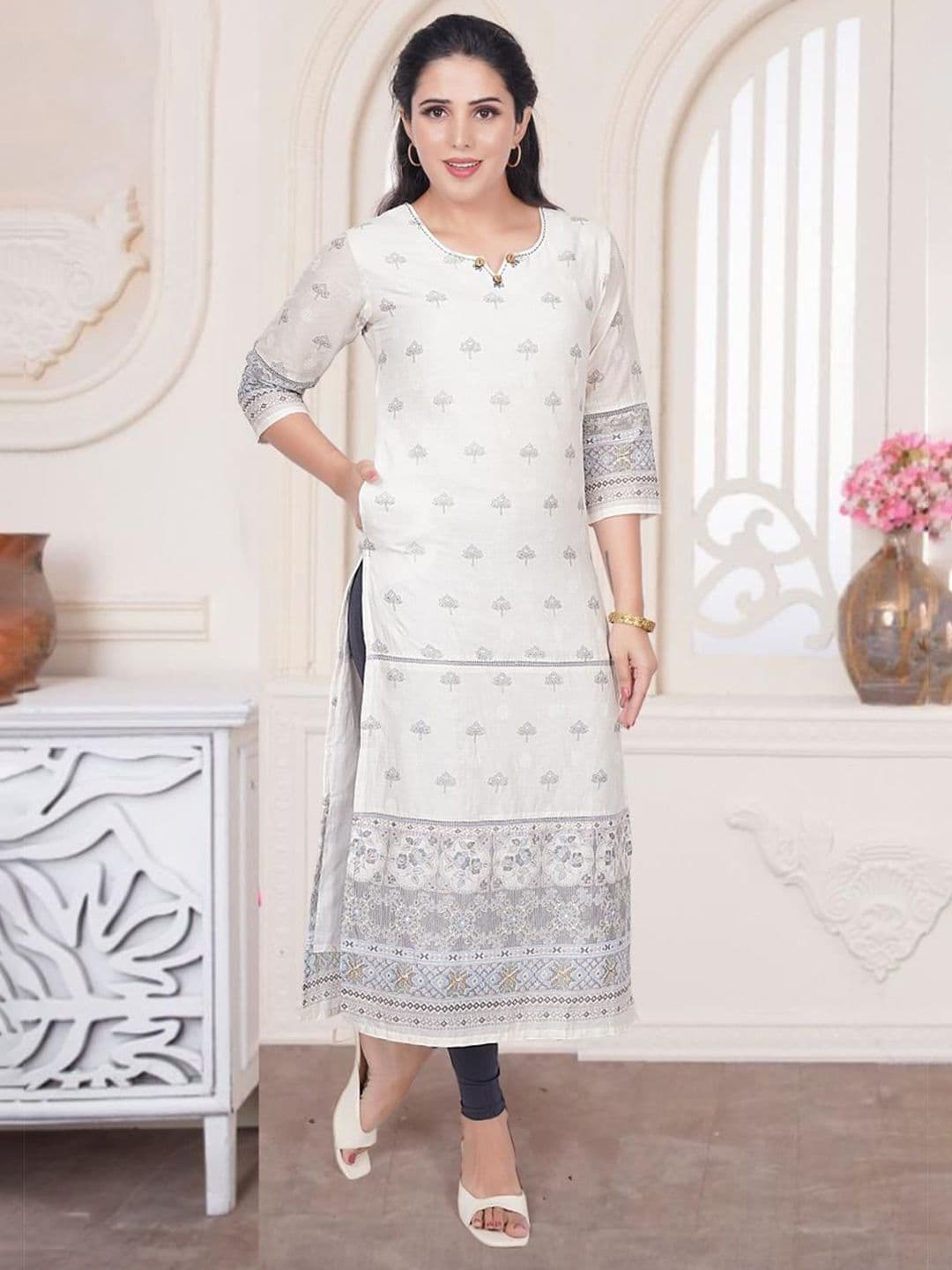 KRITHA Floral Printed Round Neck Straight Kurta - view 1