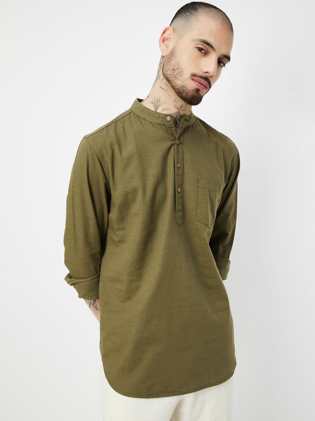 max Band Collar Cotton Short Kurta - view 1