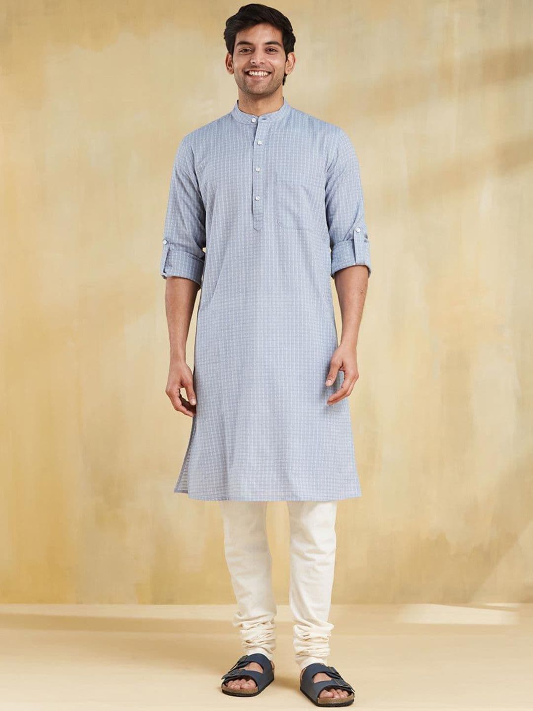 Fabindia Embroidered Cotton Mandarin Collar Straight Republic Day Republic Day Kurta - view 1