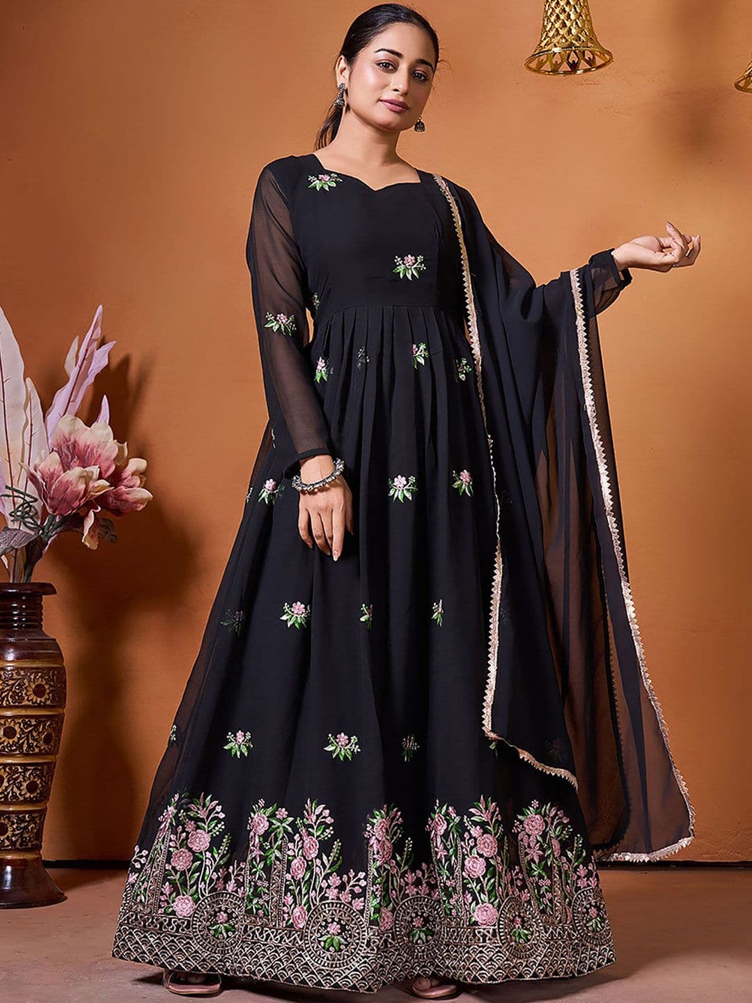 Moda Rapido Floral Embroidered Thread Work Georgette Anarkali Kurta - view 1