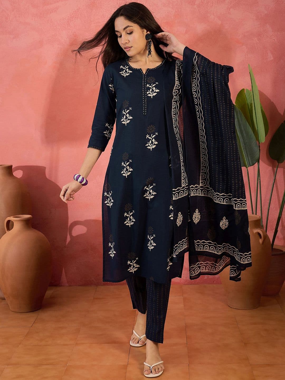 Sangria Floral Printed Kurta & Trousers With Dupatta - view 1