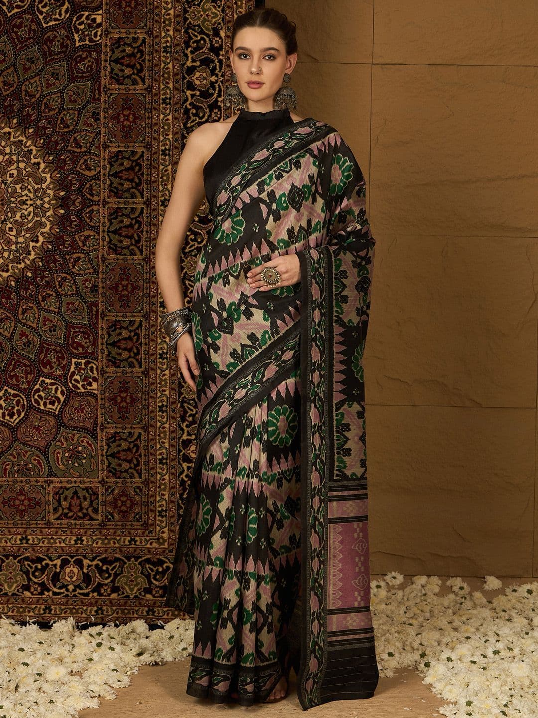 Mitera Ethnic Motifs Silk Blend Ikat Saree - view 1