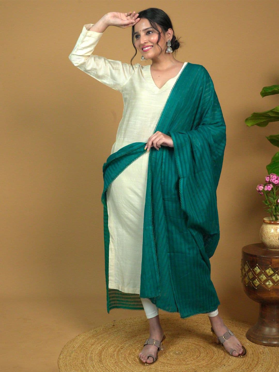 HELLA FASHIONS Striped Printed Cotton Dupatta - view 1