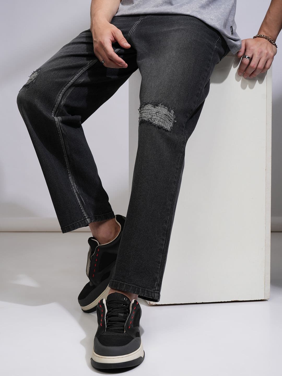 HIGHLANDER Men Straight Fit High-Rise Highly Distressed Light Fade Stretchable Jeans - view 1