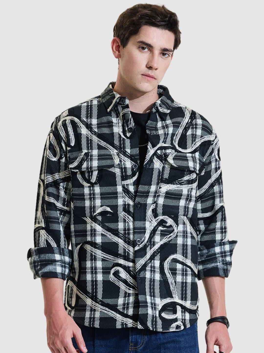 Snitch Black Checks Relaxed Fit Overshirt - view 1