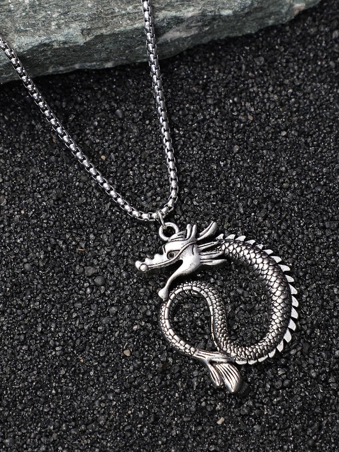 French Accent Men Silver-Plated Animal Shaped Pendant With Chain - view 1