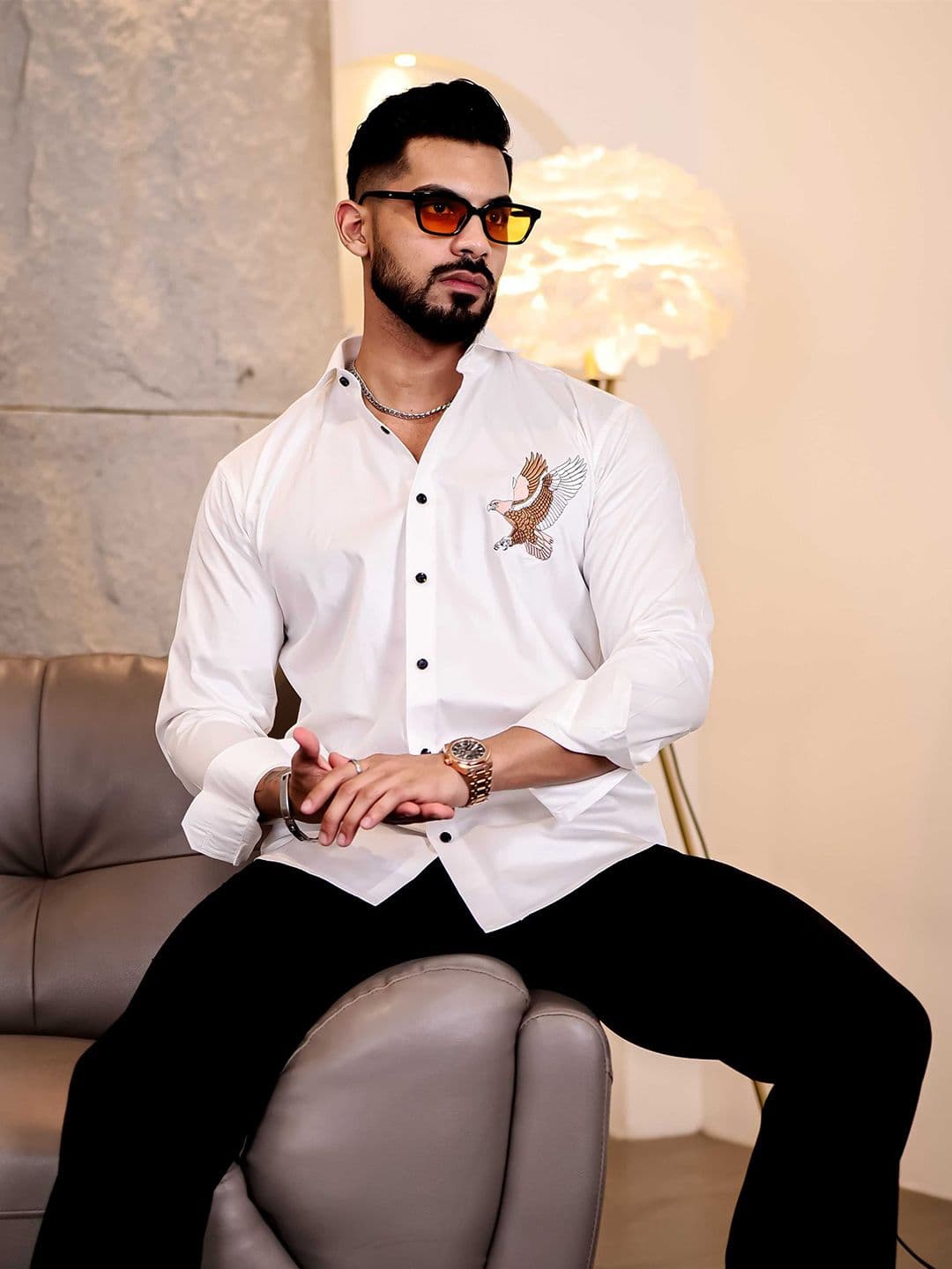 Foomer Men Satin Cotton Standard Opaque Spread Collar Casual Shirt - view 1