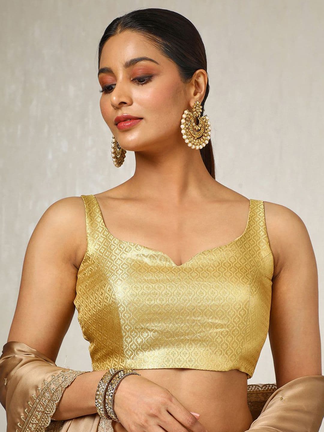Soch Woven-Designed Tussar Zari Sleeveless Saree Blouse - view 1