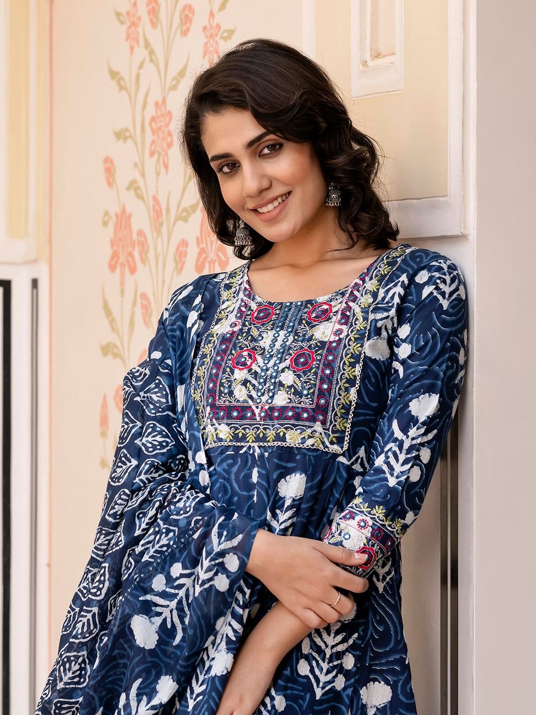 KALINI Women Floral Printed Regular Pure Cotton Kurta with Trousers & With Dupatta - view 1