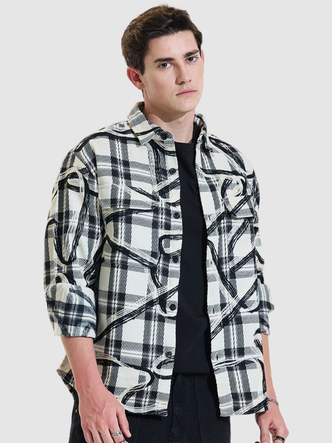 Snitch White Checks Relaxed Fit Overshirt - view 1